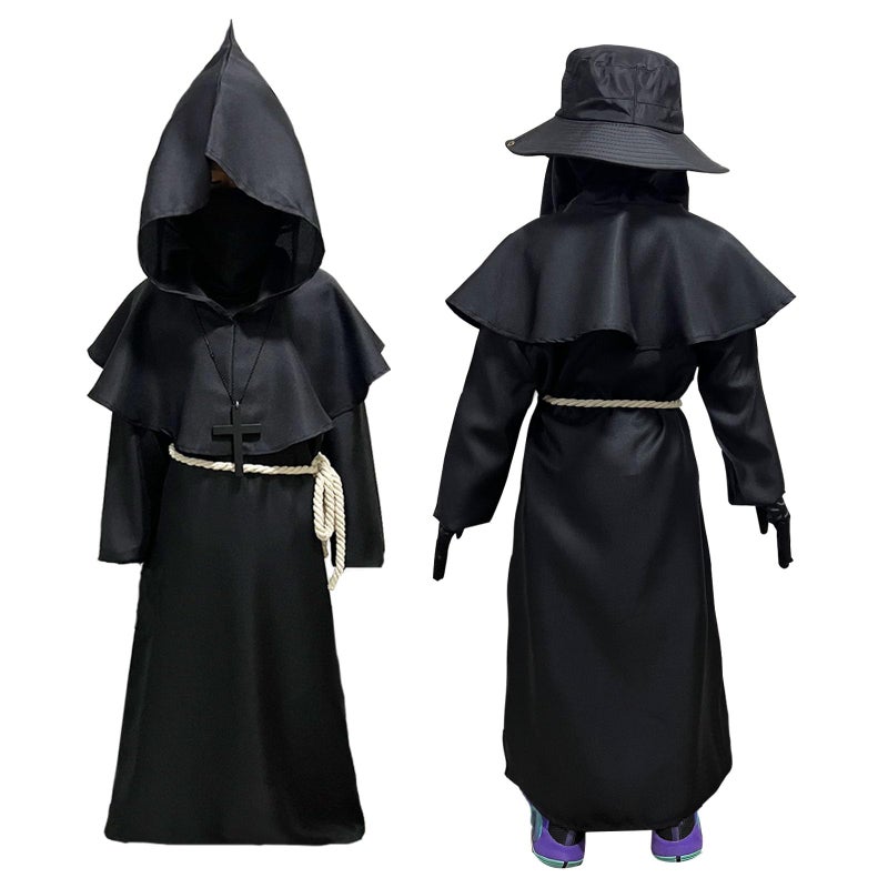Wakejoy Plague Doctor Costume for Kids 7 in 1 Set Halloween Costumes for Boys Girls Halloween Outfit (X-Large-150) - Image 2